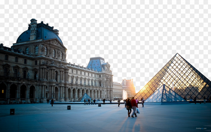 France Louvre Landscape Eight Musxe9e Du Eiffel Tower Pyramid Museum Wallpaper PNG