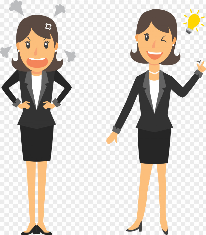 Moody White-collar Women Businessperson Cartoon Clip Art PNG