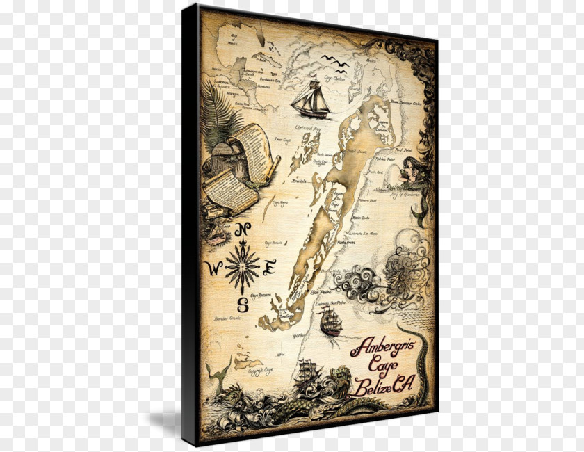 Nautical Map Old World Treasure Chart Ambergris Caye PNG