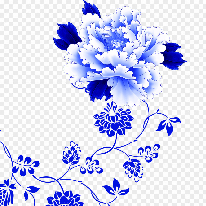 Peony Blue And White Pottery Download PNG