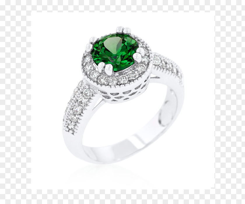 Ring Engagement Emerald Cubic Zirconia Birthstone PNG