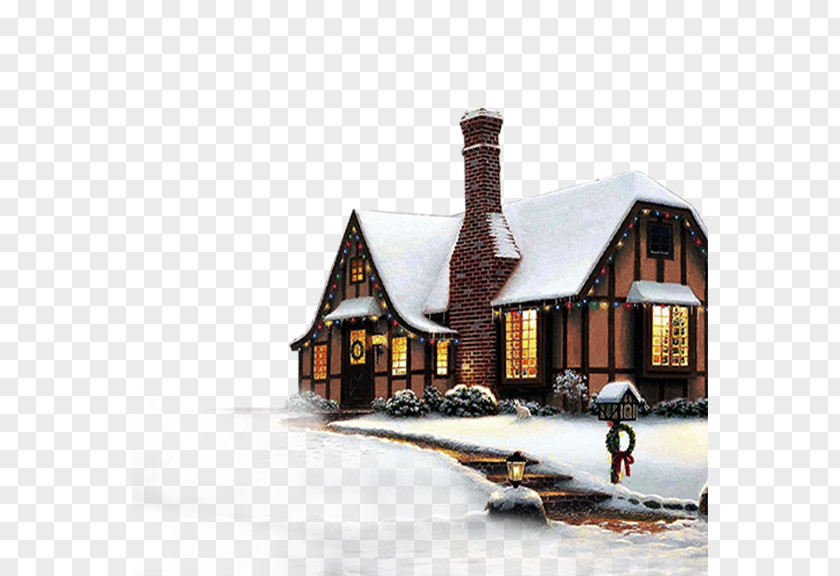 Winter House SnowFall Free Snowflake Christmas Wallpaper PNG