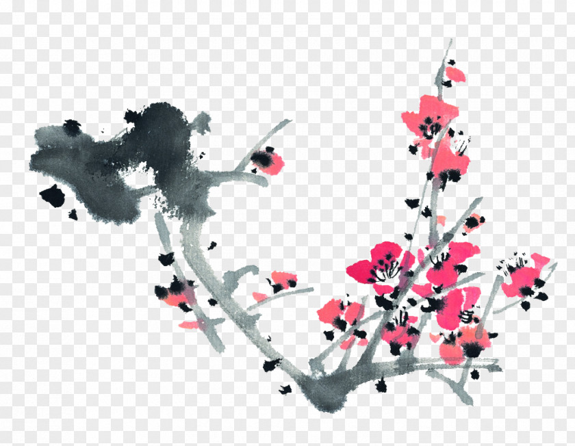 Ink Plum Blossom Chinese Painting Wash PNG