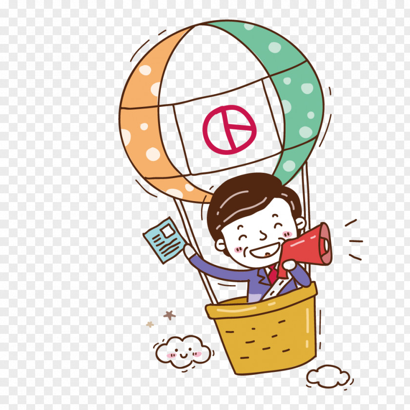 Take A Hot Air Balloon Ride To Promote Its Horn Man Election Cartoon Publicity Illustration PNG