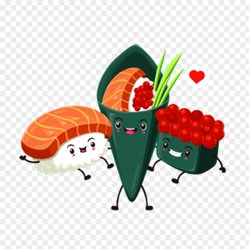 Japanese Salmon Sushi Cuisine Cartoon PNG