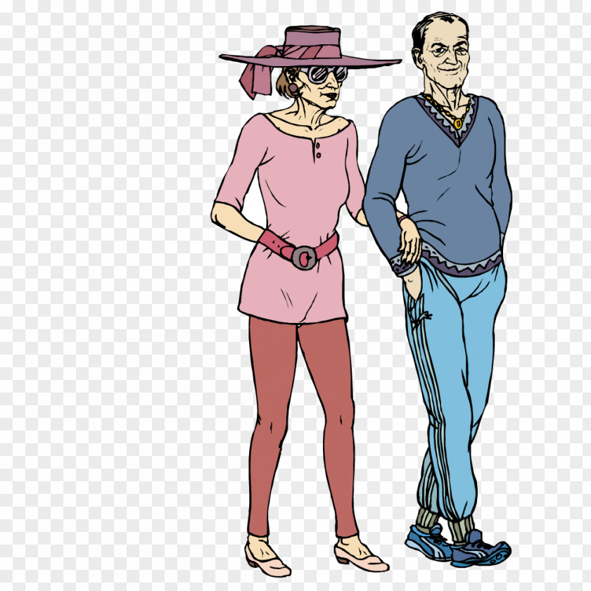 Elderly Couples Arm In Cartoon Euclidean Vector Illustration PNG