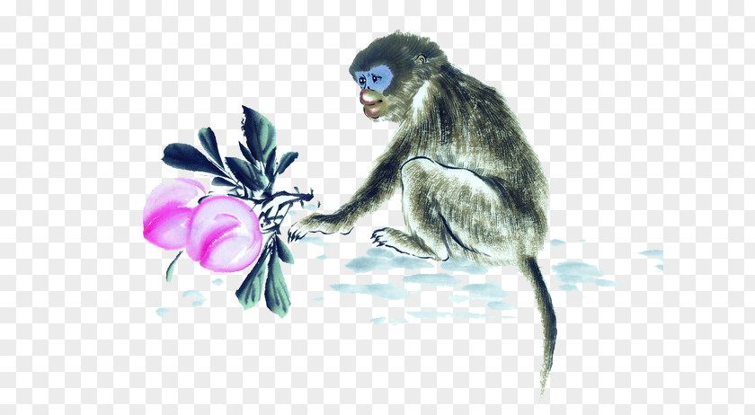 Chinese Ink Painting Monkey Zodiac Rat Tai Sui Dog PNG