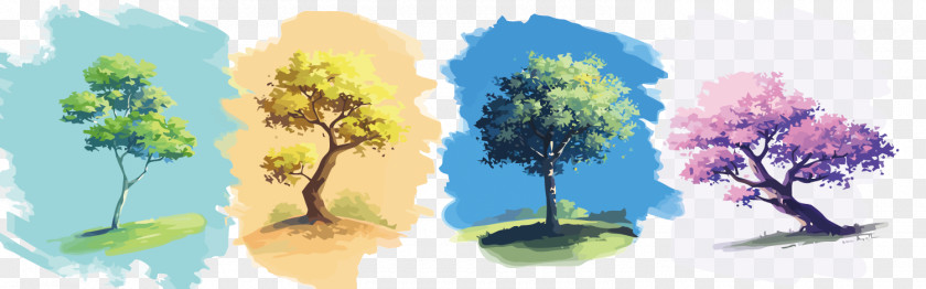 Vector Four Seasons Trees Hotels And Resorts Watercolor Painting Illustration PNG