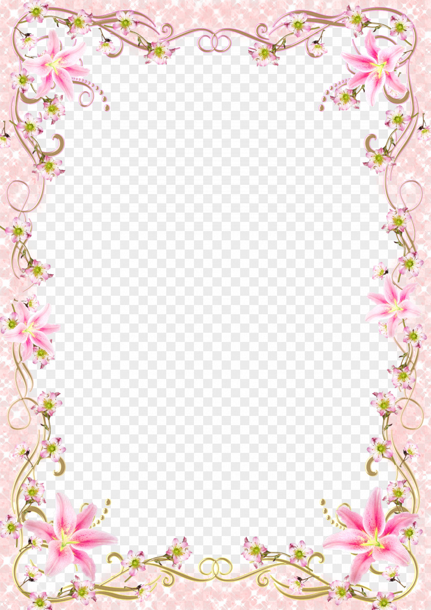 Floral Border Frame Romantic Pink Line Download Picture Template PNG