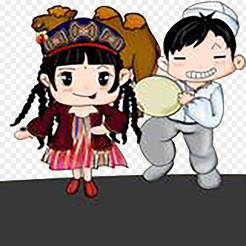 Hand-painted Xinjiang Singing And Dancing Cartoon Q-version Comics Drawing Illustration PNG