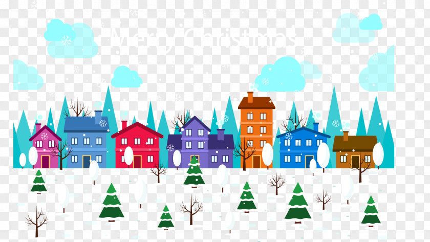 Christmas Colored Town House Snowflake Illustration PNG