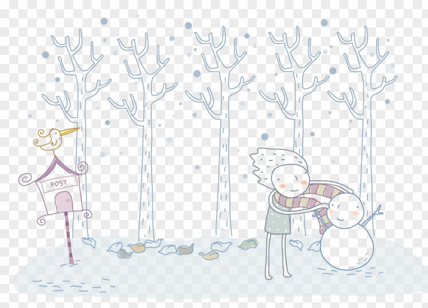 The Boy Gave Snowman Scarves Illustration PNG
