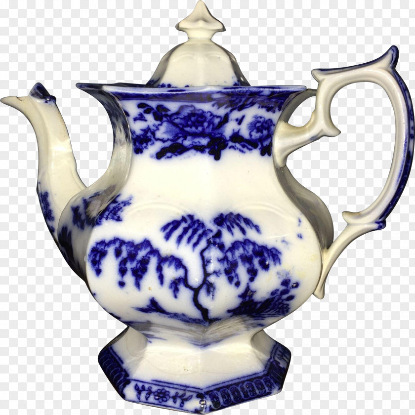Antique Teapot Jug Blue And White Pottery Ceramic Cobalt PNG