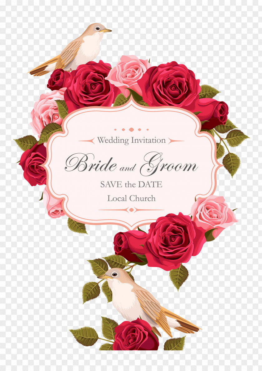 Rose Painted Birds Vector Wedding Invitation Euclidean PNG