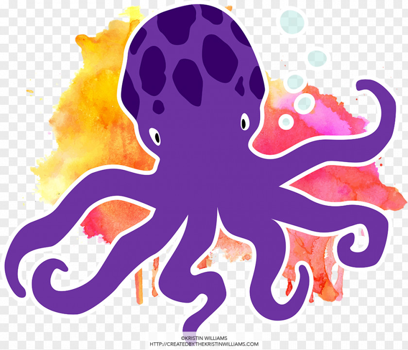 Watercolor Purple Graphic Design Art Octopus PNG