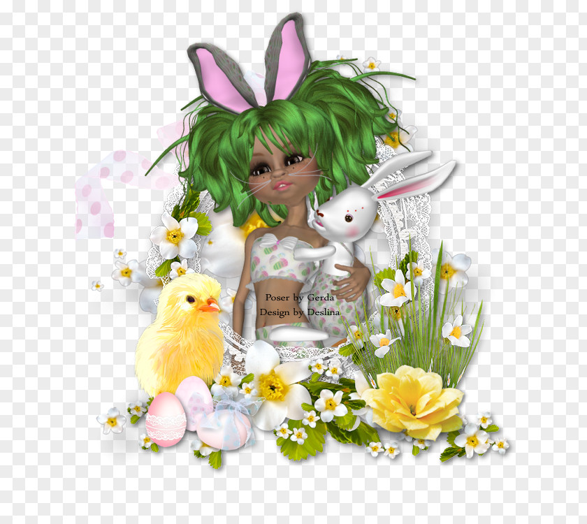 Ins Floral Design Easter Bunny Cut Flowers PNG