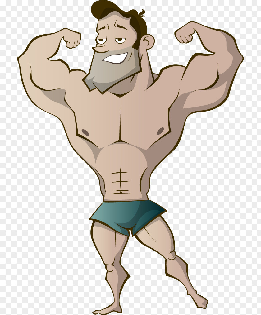 Vector Hand-drawn Strong Man Cartoon Drawing PNG