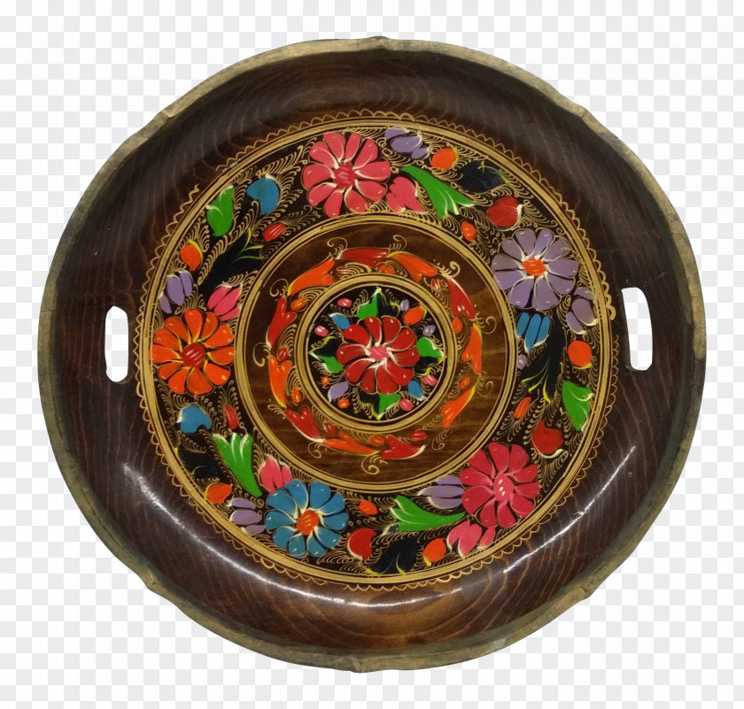 Hand Painted Vintage Ceramic Platter PNG