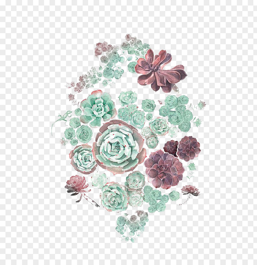 Green Flowers Succulent Plant Drawing Printing Painting PNG