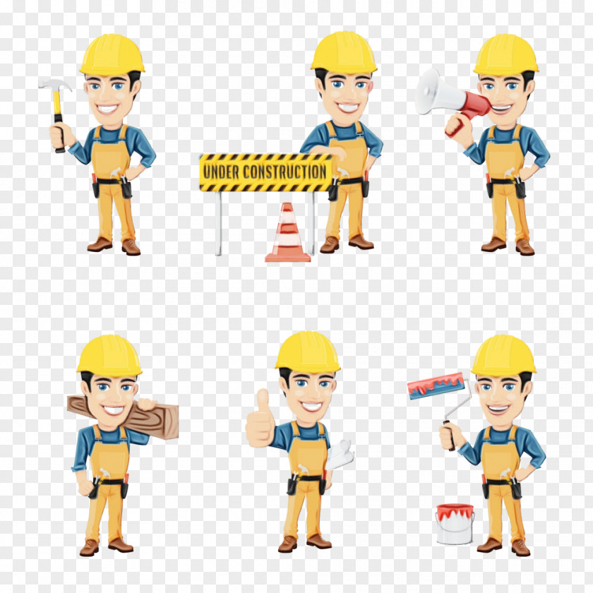 Figurine Action Figure Cartoon Yellow Toy Construction Worker Line PNG