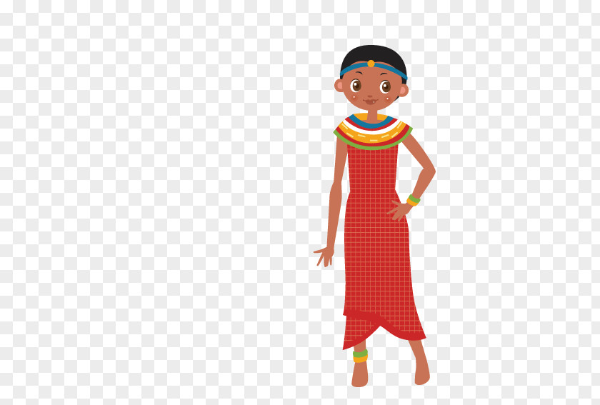 Foreign Woman Wearing Plaid Clothing Democratic Republic Of The Congo Folk Costume Cartoon Illustration PNG