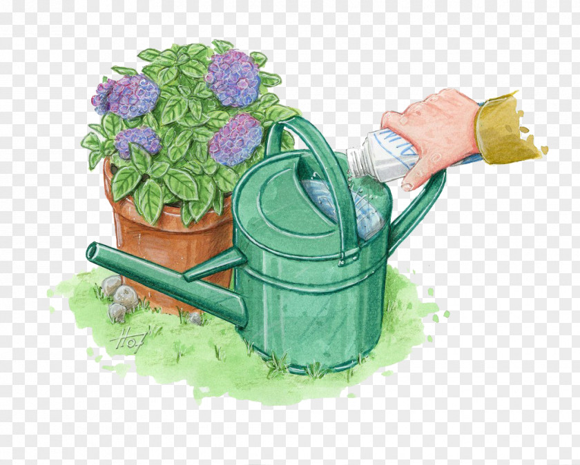 Hand-painted Green Flower Kettle Shower Gratis Computer File PNG