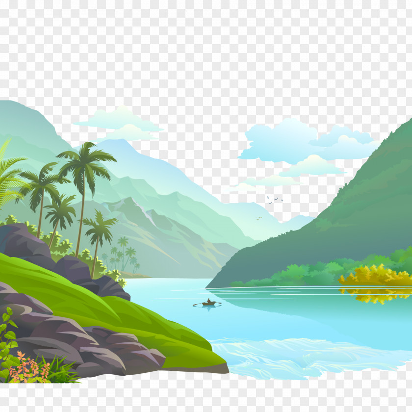 Small Rivers And Scenery Mount Illustration PNG