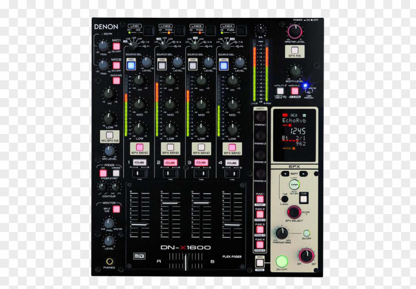 Disc Jockey Denon DJ DN-X1600 Professional 4-Channel Matrix Mixer With USB Audio Mixers PNG