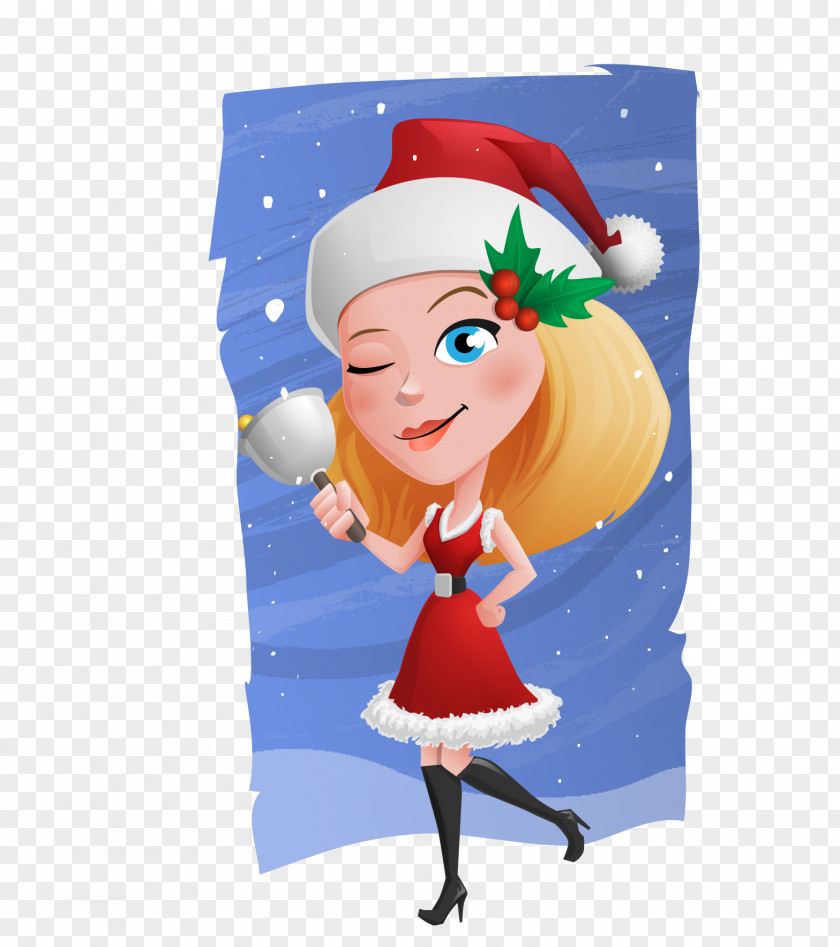 Hand-painted Cartoon Woman Take Snow Christmas Bells Female Illustration PNG