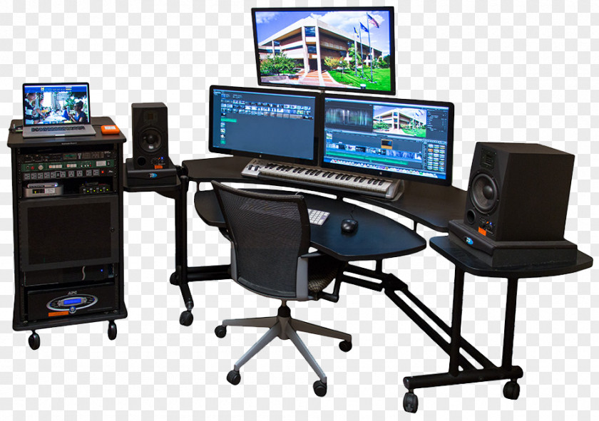 Post Production Studio Desk Multimedia Room Study PNG