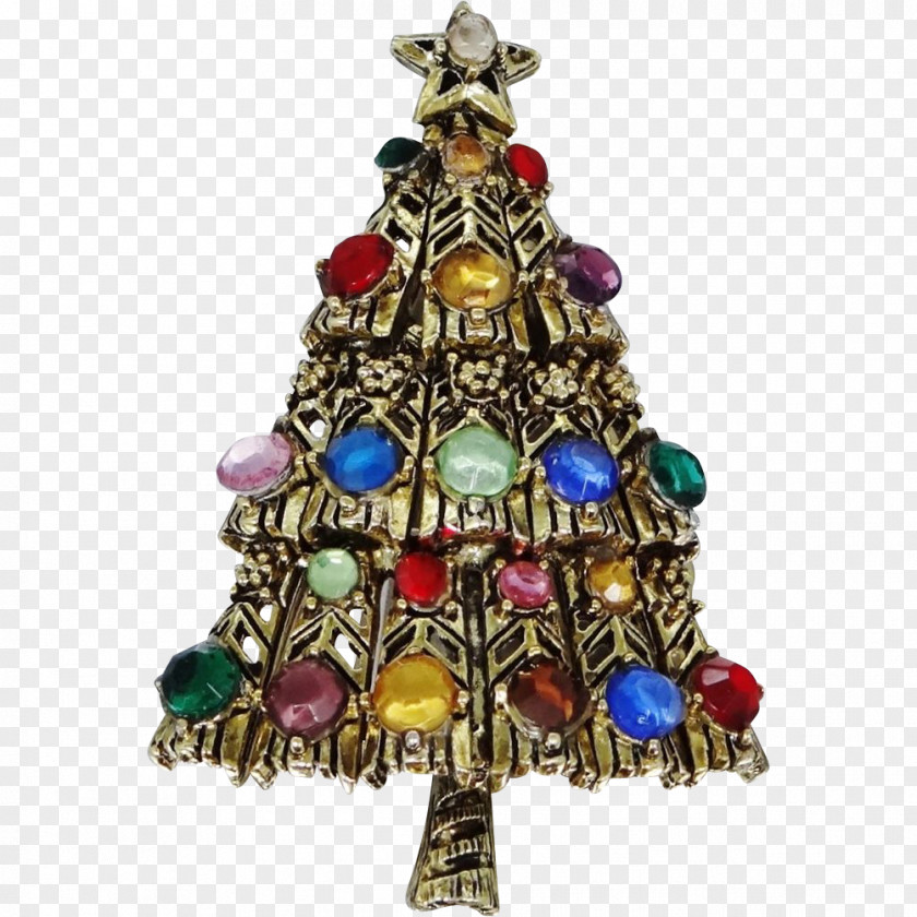 Watercolor Christmas Treemulticolored Decoration Tree Ornament Brooch PNG