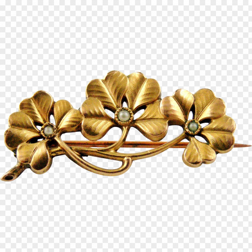 French Parasol Leaf Four-leaf Clover Brooch Gold-filled Jewelry Art PNG