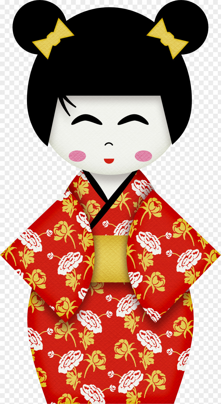 Cartoon Beautiful Japanese Girls Geisha Kimono Wallpaper PNG