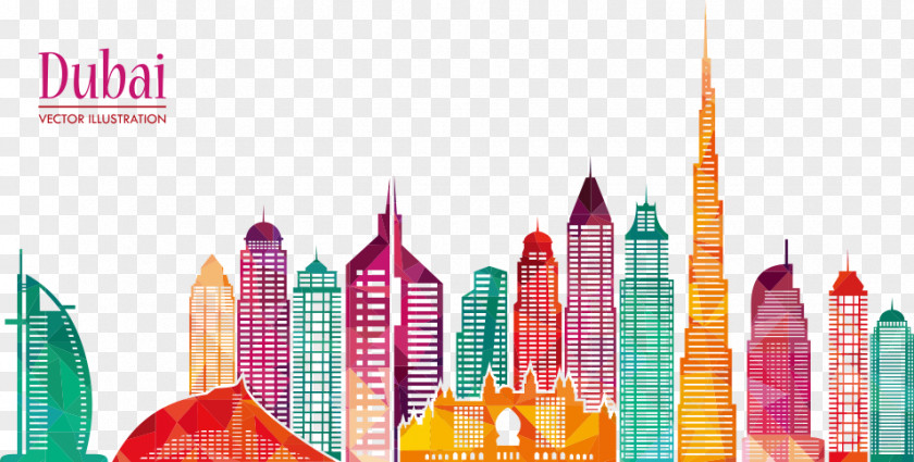 Dubai City Vector Illustration Burj Khalifa Skyline Skyscraper PNG
