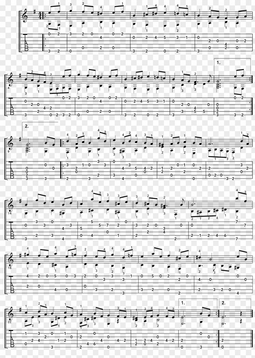 Acoustic Guitar Bourrée In E Minor Tablature Lute Suite Minor, BWV 996 PNG