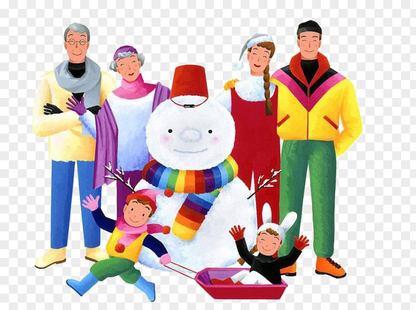 Family Winter Snowman Illustration PNG