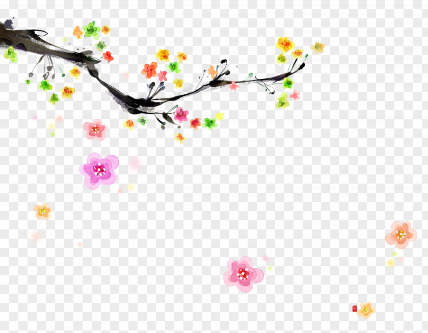 Plum Flower Blossom Gongbi Illustration PNG
