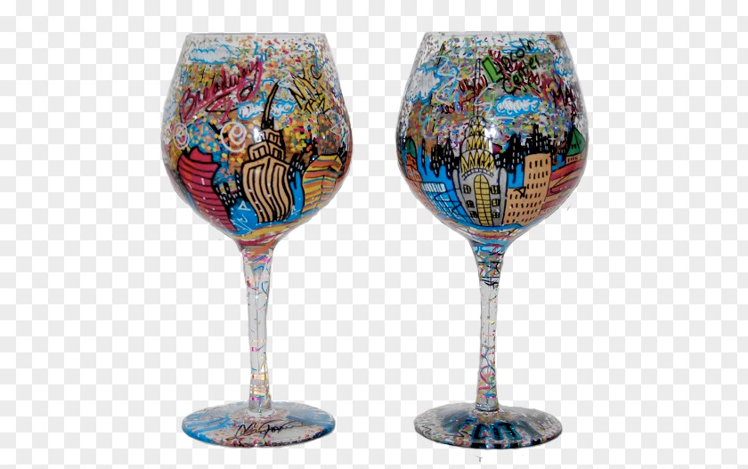 Hand Painted New York City Wine Glass Painting PNG