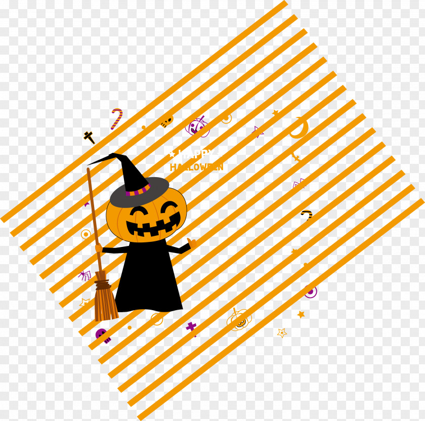 Yellow Stripe Background Pumpkin Sorcerer Calabaza Halloween PNG
