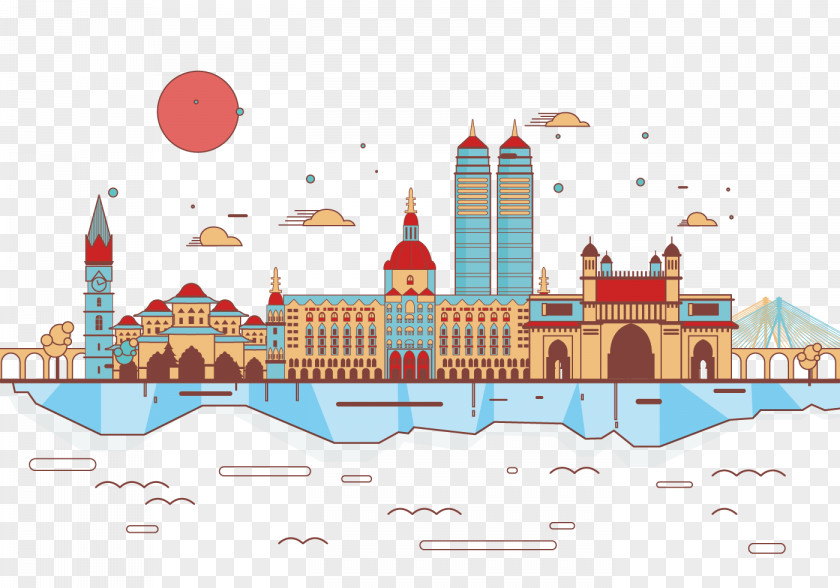 Indonesian Port City Mumbai Landscape Gateway Of India Euclidean Vector Illustration PNG