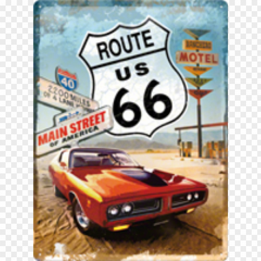 Sticker Route 66 U.S. Car Road Metal Nostalgia PNG