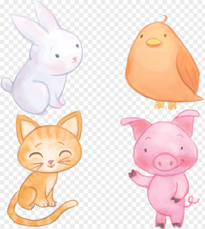 Vector Small Rabbit And Pig Domestic Watercolor Painting Euclidean Animal PNG