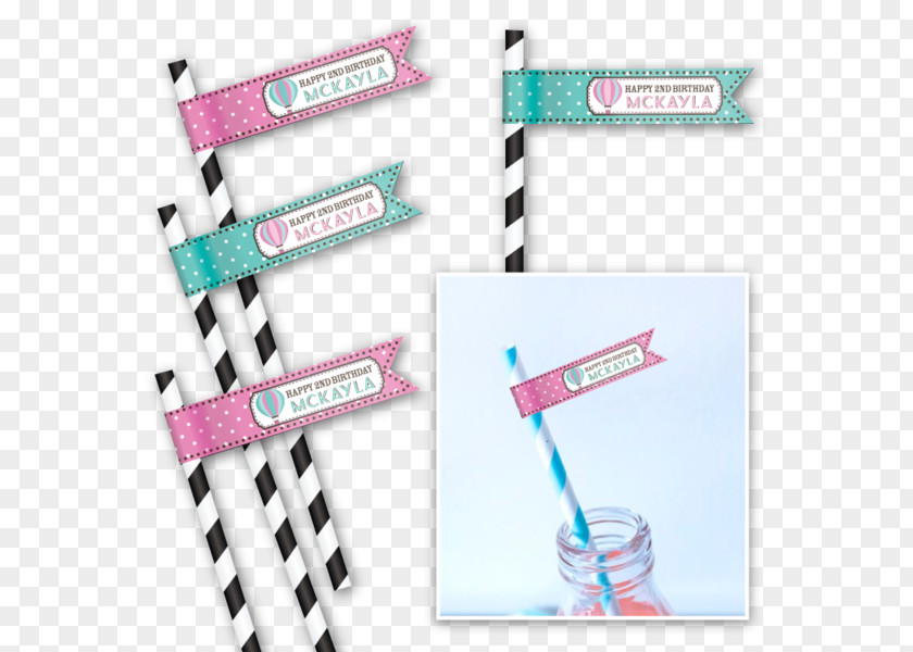 Pink Flag Hot Air Balloon Birthday Teal PNG