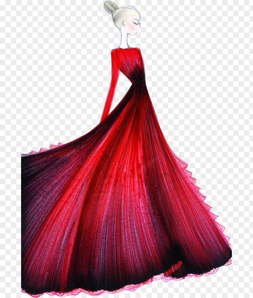Beautiful Red Dress Fashion Illustration Design Drawing Sketch PNG