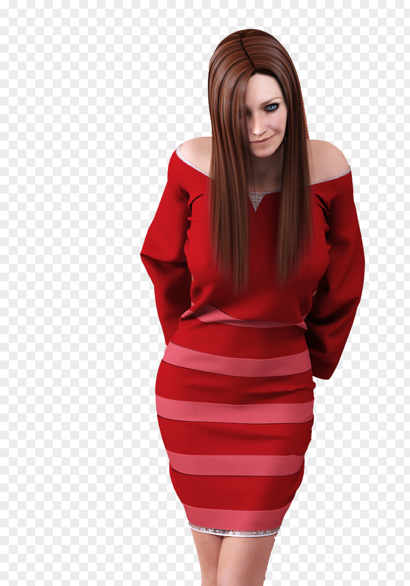 3D Girls Shoulder Cocktail Dress Velvet PNG