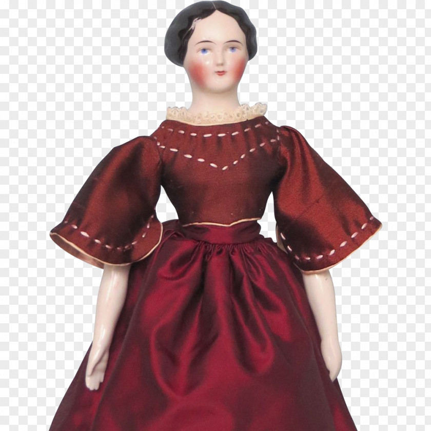 Antique Doll Costume Design Gown Maroon PNG