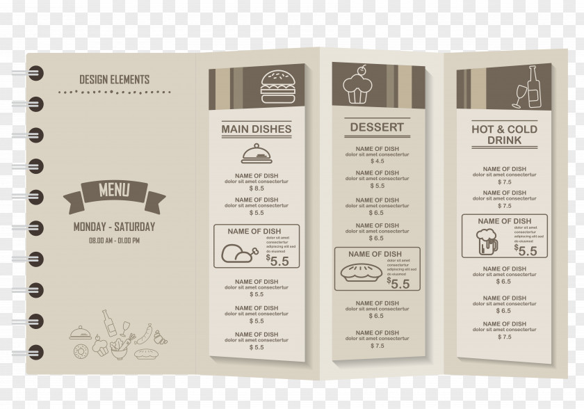 Stylish Restaurant Menu Vector Material Cafe PNG