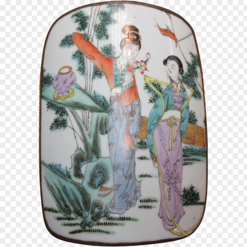 Antique China Painting Porcelain Casket Folk Art PNG