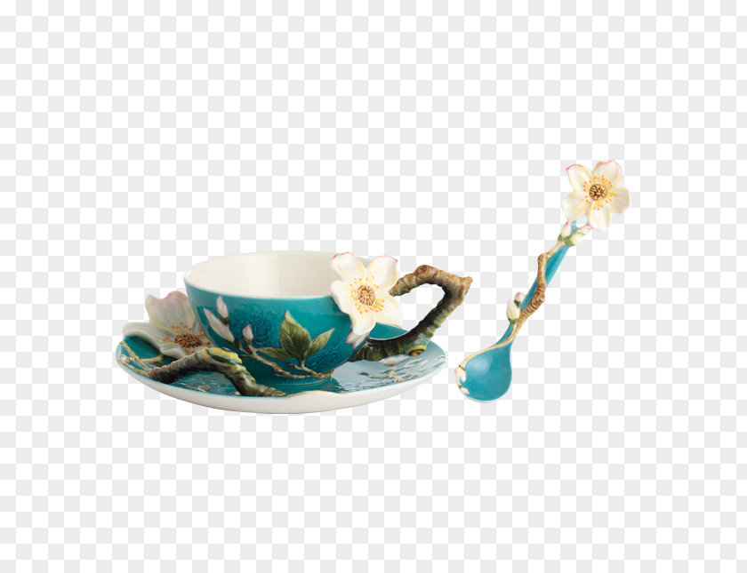 Cup Almond Blossoms Poppy Flowers Saucer Porcelain Ceramic PNG