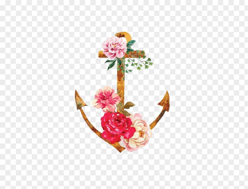 Flowers Anchor On Flower Watercolor Painting Tattoo PNG